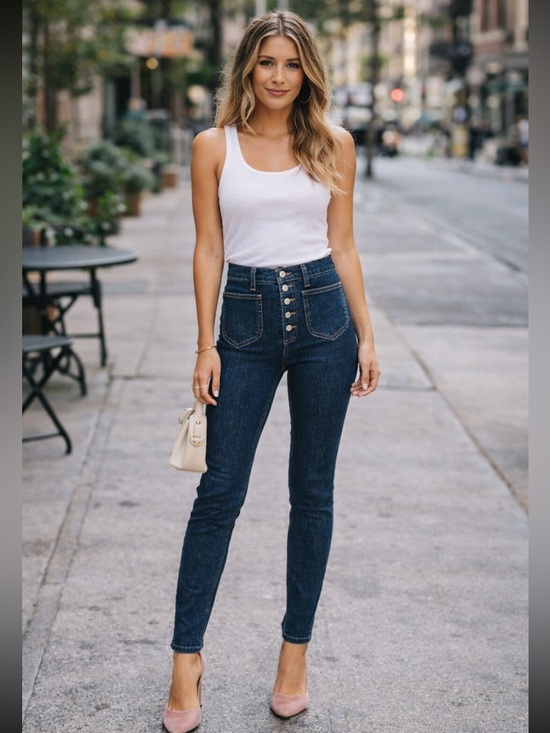 Tularosa Denim - Tularosa Nora High Rise Button Fly Skinny Jeans Dark Wash 27